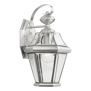 Livex Lighting Georgetown 1-Light Brass Outdoor Wall Lantern in Brushed Nickel