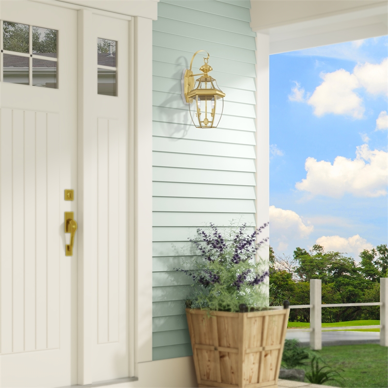 Livex Lighting Monterey 2-Light Brass Outdoor Wall Lantern in Polished Brass
