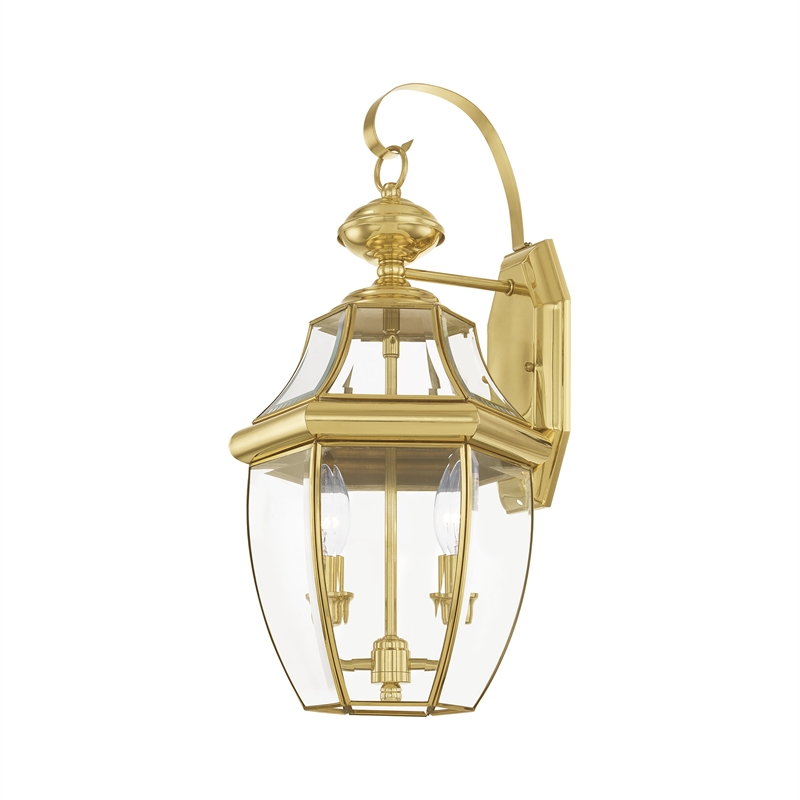 Livex Lighting Monterey 2-Light Brass Outdoor Wall Lantern in Polished Brass