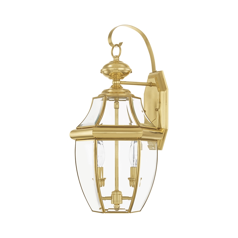 Livex Lighting Monterey 2-Light Brass Outdoor Wall Lantern in Polished Brass
