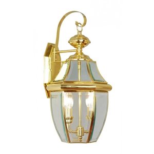 Livex Lighting Monterey 2-Light Brass Outdoor Wall Lantern in Polished Brass