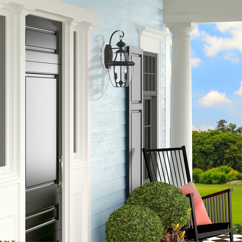 Livex Lighting Monterey 2-Light Brass Outdoor Wall Lantern in Black