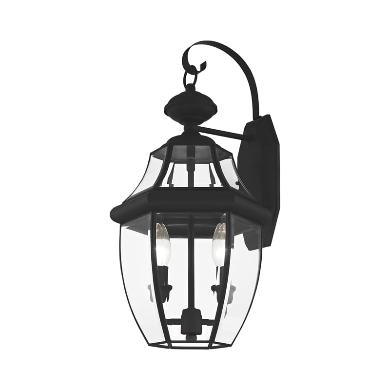 Livex Lighting Monterey 2-Light Brass Outdoor Wall Lantern in Black