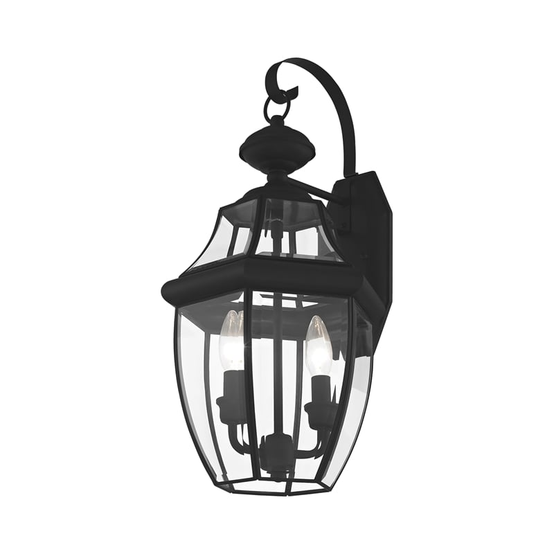 Livex Lighting Monterey 2-Light Brass Outdoor Wall Lantern in Black