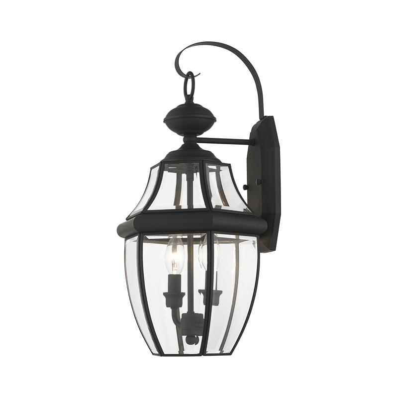 Livex Lighting Monterey 2-Light Brass Outdoor Wall Lantern in Black