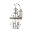 Livex Lighting Monterey 2-Light Brass Outdoor Wall Lantern in Brushed Nickel