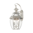 Livex Lighting Monterey 2-Light Brass Outdoor Wall Lantern in Brushed Nickel