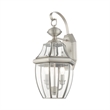 Livex Lighting Monterey 2-Light Brass Outdoor Wall Lantern in Brushed Nickel