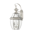 Livex Lighting Monterey 2-Light Brass Outdoor Wall Lantern in Brushed Nickel