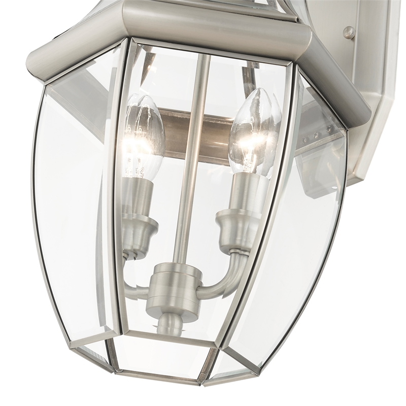 Livex Lighting Monterey 2-Light Brass Outdoor Wall Lantern in Brushed Nickel