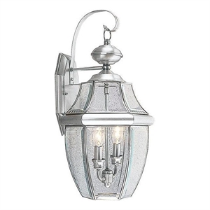 Livex Lighting Monterey 2-Light Brass Outdoor Wall Lantern in Brushed Nickel