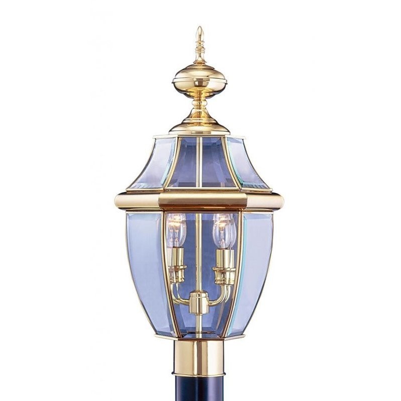 Livex Lighting Monterey 2 Light Outdoor Post Head in Polished Brass
