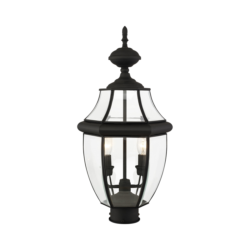 Livex Lighting Monterey 2-Light Brass/Glass Outdoor Post Top Lantern in Black