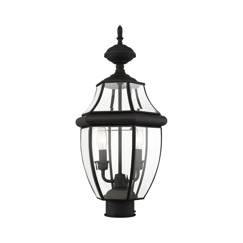 Livex Lighting Monterey 2-Light Brass/Glass Outdoor Post Top Lantern in Black