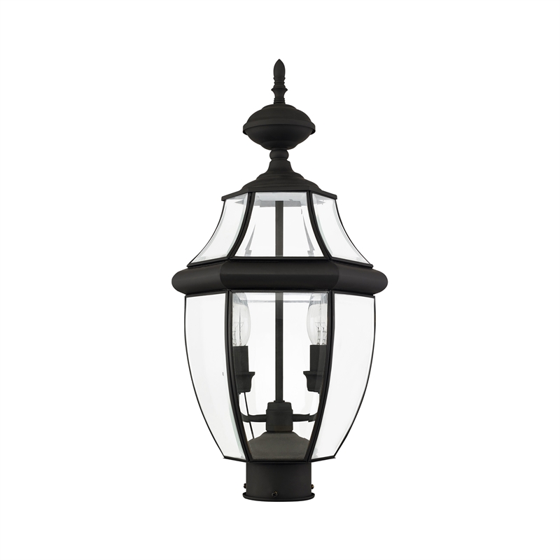 Livex Lighting Monterey 2-Light Brass/Glass Outdoor Post Top Lantern in Black