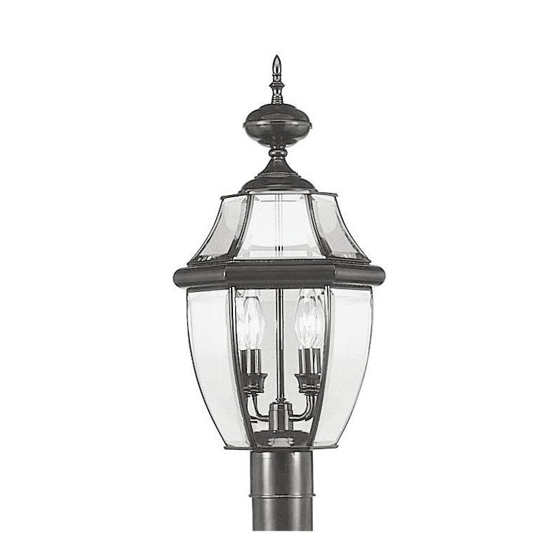 Livex Lighting Monterey 2-Light Brass/Glass Outdoor Post Top Lantern in Black