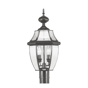 Livex Lighting Monterey 2-Light Brass/Glass Outdoor Post Top Lantern in Black