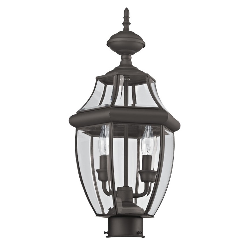 Livex Lighting Monterey 2-Light Brass/Glass Outdoor Post Top Lantern in Bronze