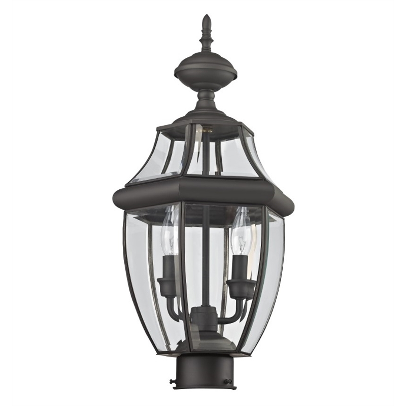 Livex Lighting Monterey 2-Light Brass/Glass Outdoor Post Top Lantern in Bronze