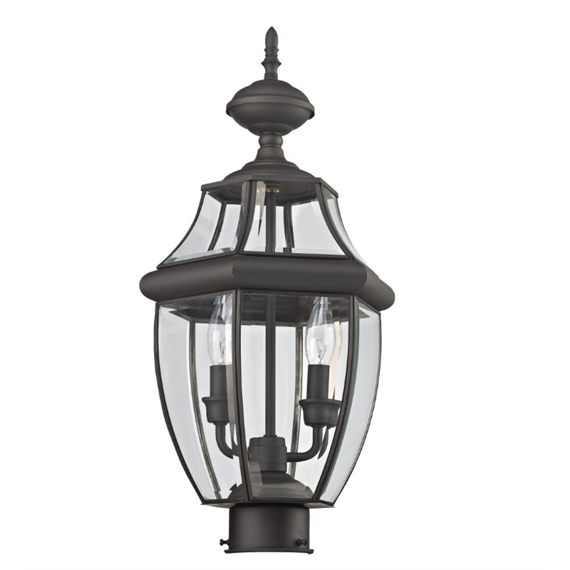 Livex Lighting Monterey 2-Light Brass/Glass Outdoor Post Top Lantern in Bronze