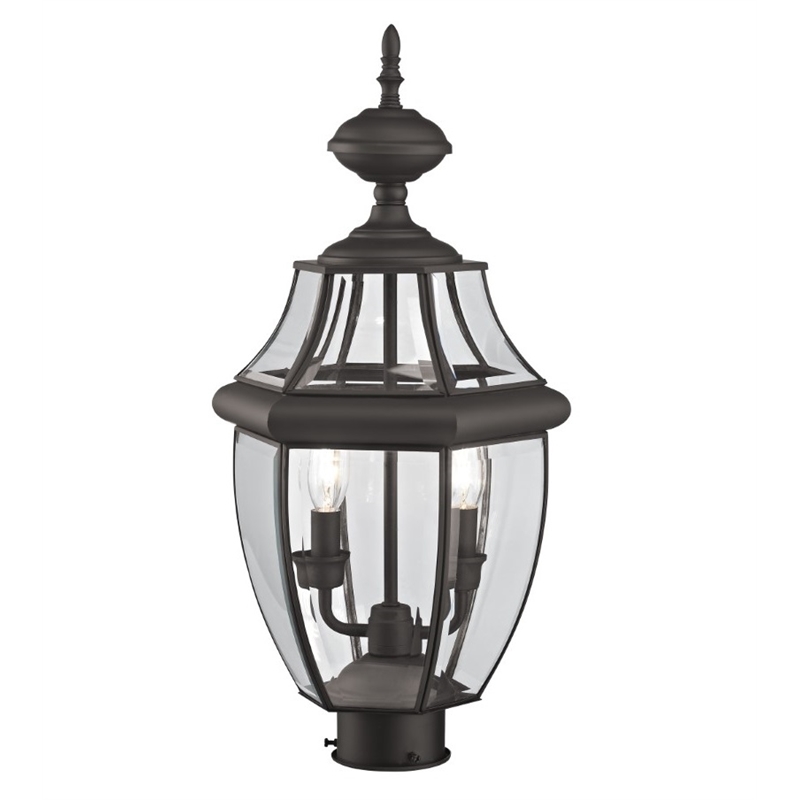 Livex Lighting Monterey 2-Light Brass/Glass Outdoor Post Top Lantern in Bronze