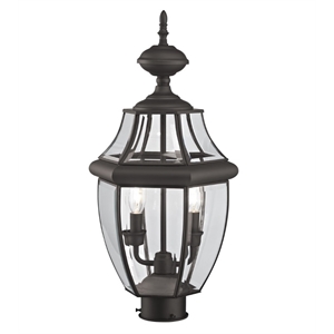 Livex Lighting Monterey 2-Light Brass/Glass Outdoor Post Top Lantern in Bronze