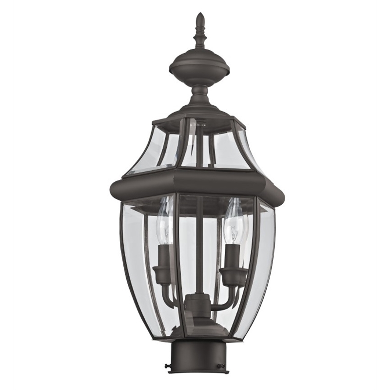 Livex Lighting Monterey 2-Light Brass/Glass Outdoor Post Top Lantern in Bronze