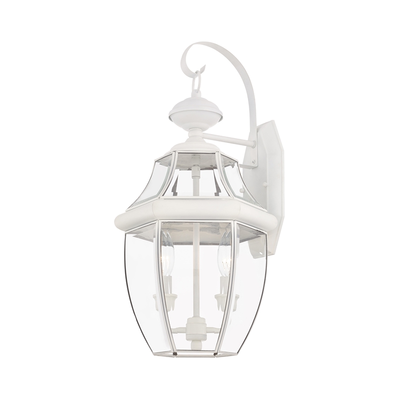 Livex Lighting Monterey 2-Light Brass Outdoor Wall Lantern in White
