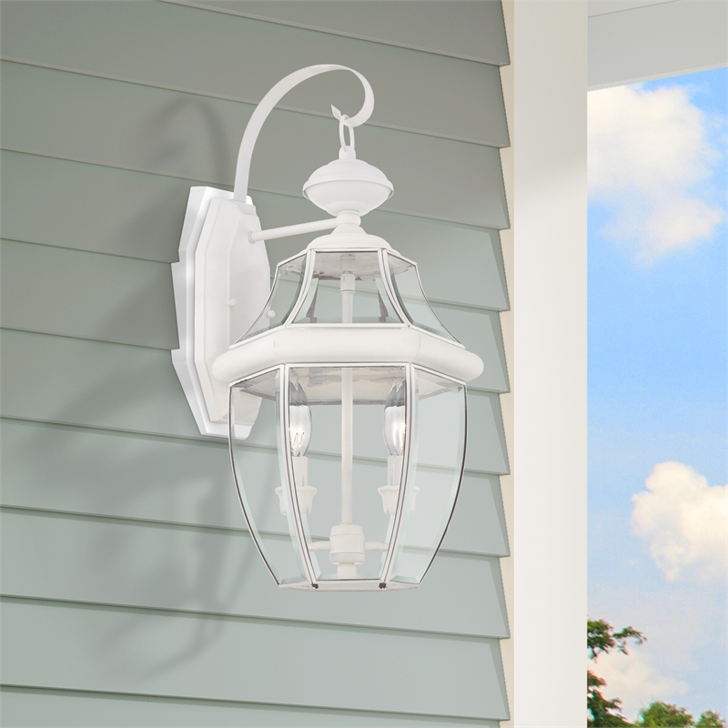 Livex Lighting Monterey 2-Light Brass Outdoor Wall Lantern in White