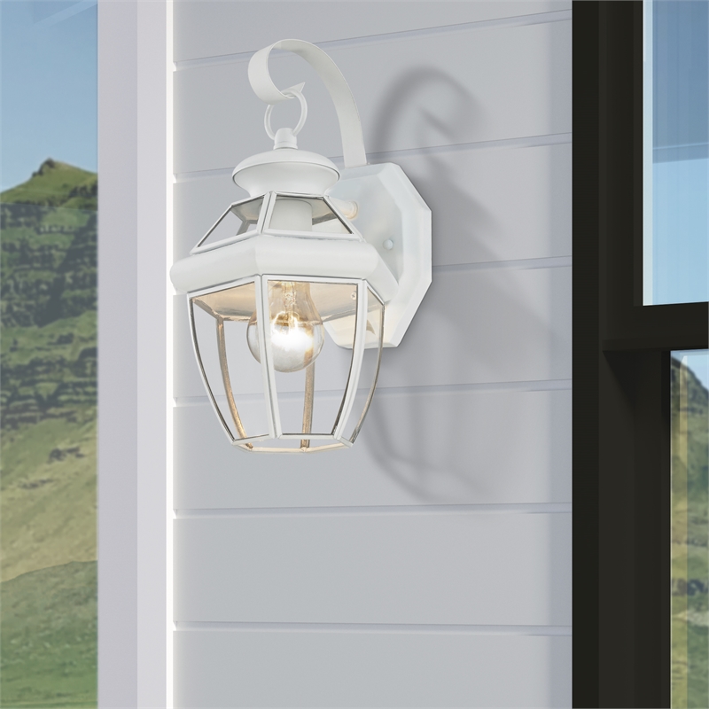 Livex Lighting Monterey 1-Light 60W Brass Outdoor Wall Lantern in White