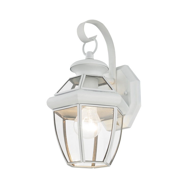 Livex Lighting Monterey 1-Light 60W Brass Outdoor Wall Lantern in White