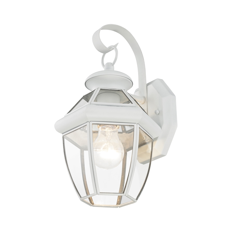 Livex Lighting Monterey 1-Light 60W Brass Outdoor Wall Lantern in White