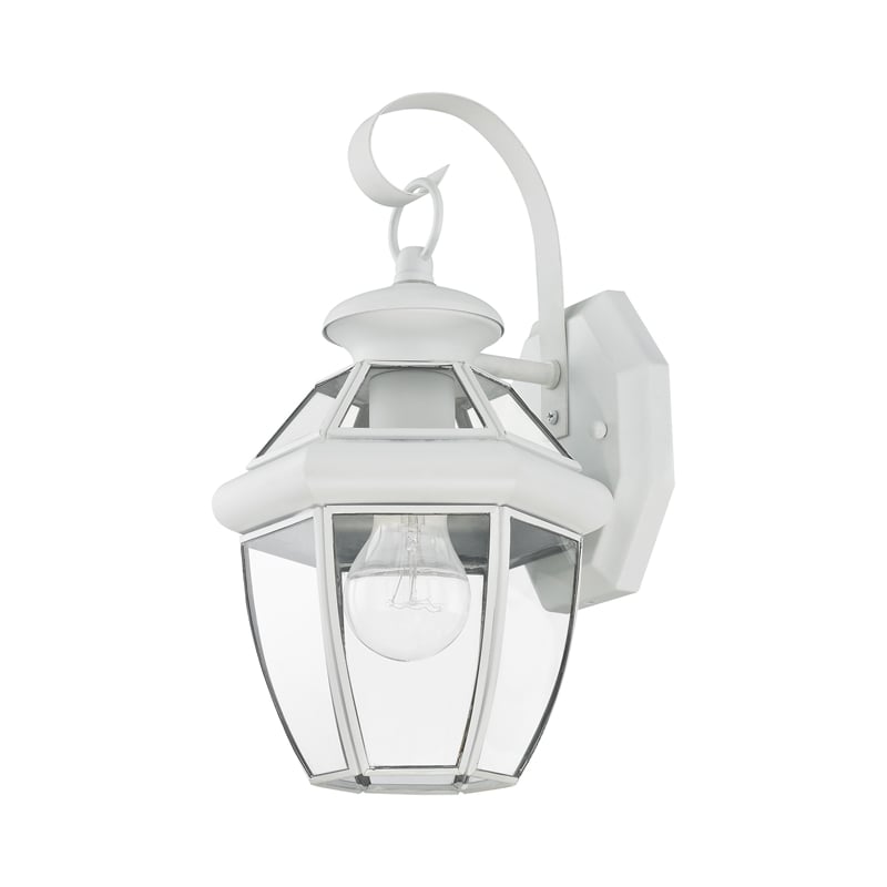 Livex Lighting Monterey 1-Light 60W Brass Outdoor Wall Lantern in White