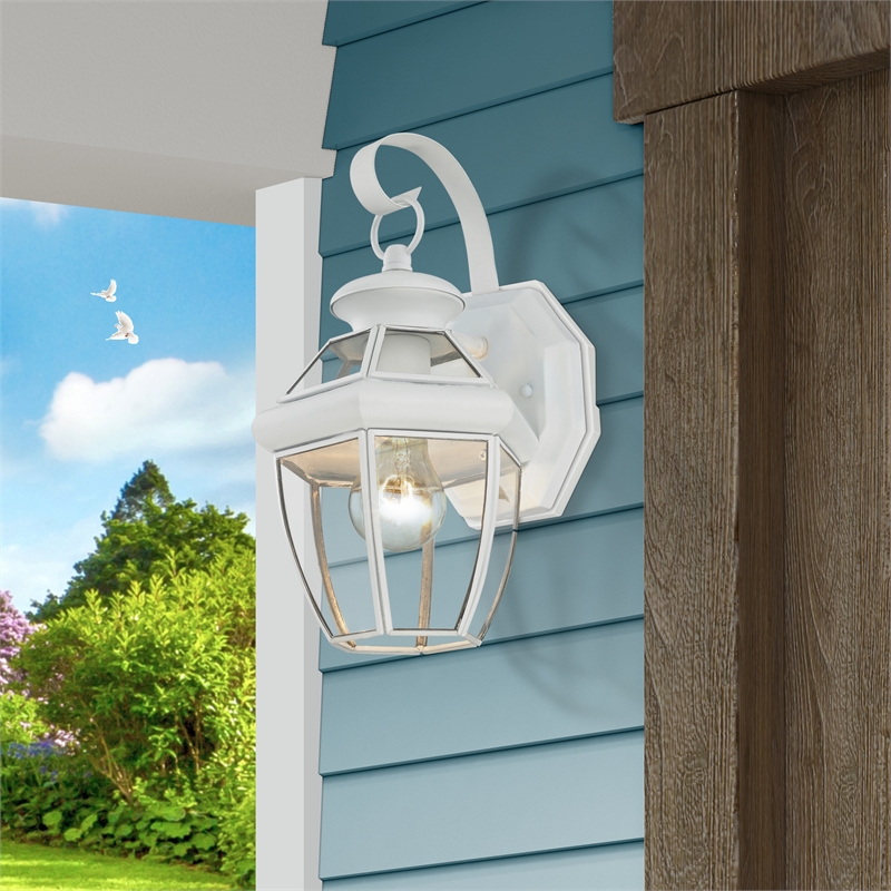 Livex Lighting Monterey 1-Light 60W Brass Outdoor Wall Lantern in White