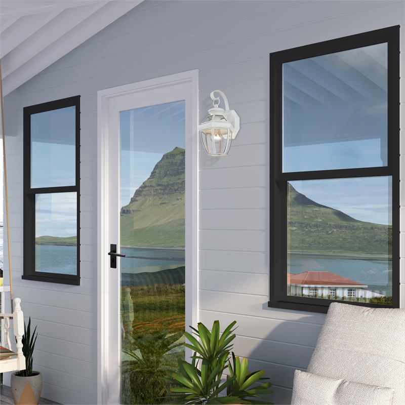 Livex Lighting Monterey 1-Light 60W Brass Outdoor Wall Lantern in White