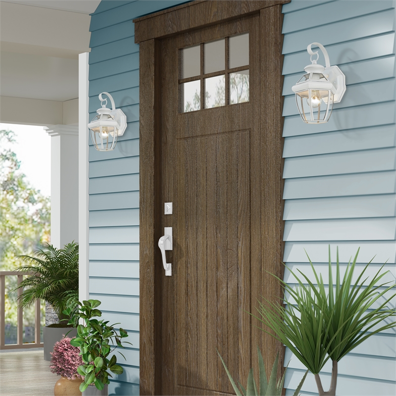 Livex Lighting Monterey 1-Light 60W Brass Outdoor Wall Lantern in White