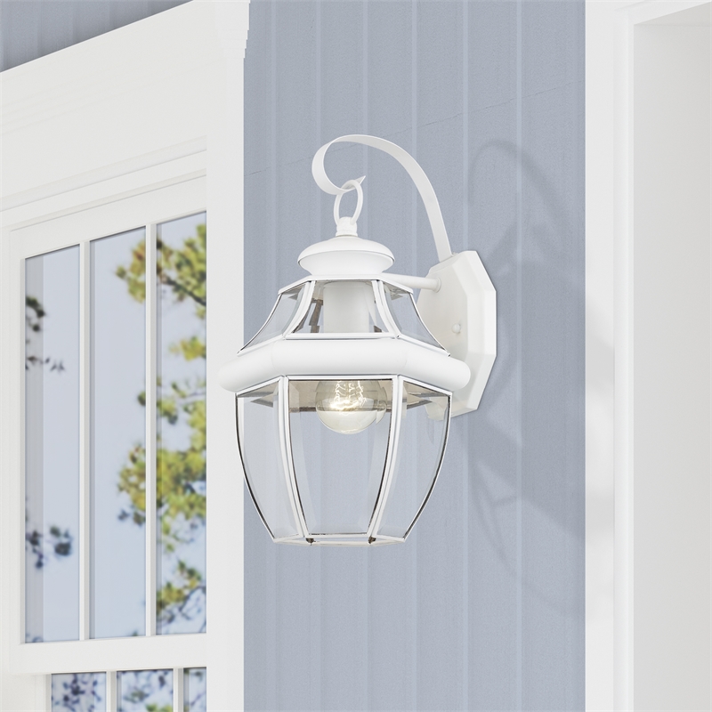 Livex Lighting Monterey 1-Light 100W Brass Outdoor Wall Lantern in White