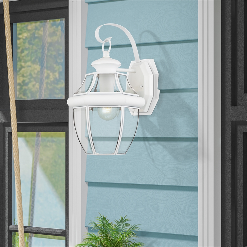 Livex Lighting Monterey 1-Light 100W Brass Outdoor Wall Lantern in White