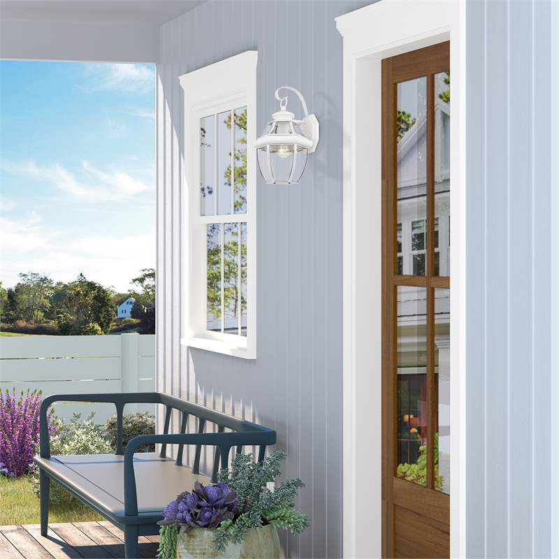 Livex Lighting Monterey 1-Light 100W Brass Outdoor Wall Lantern in White