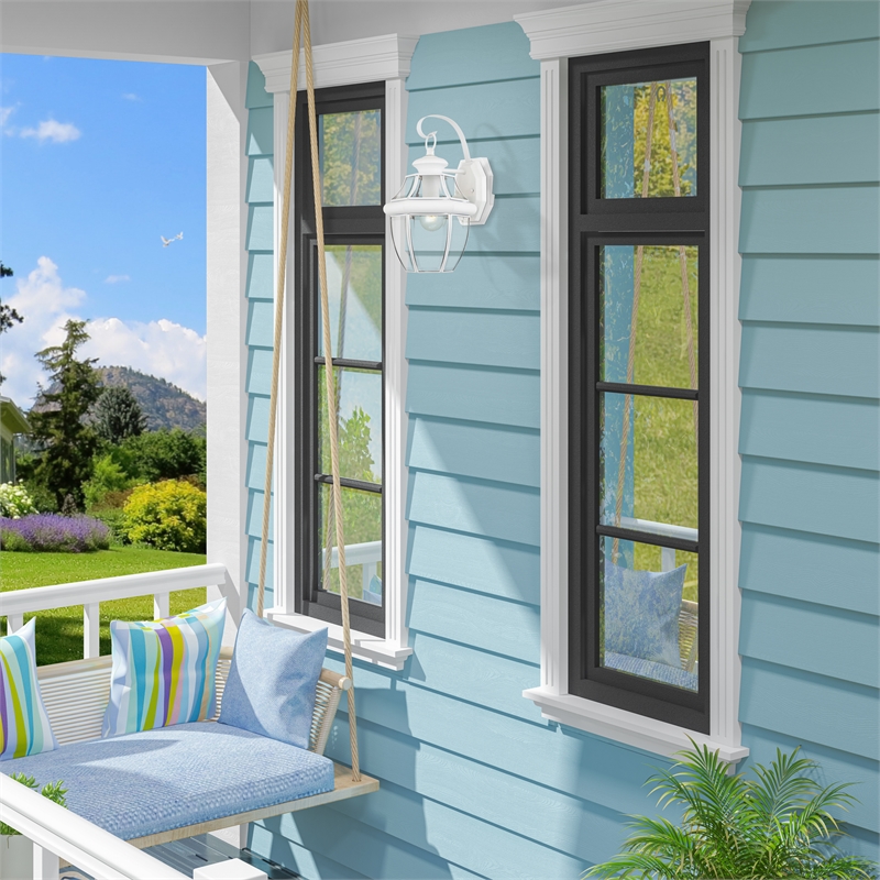 Livex Lighting Monterey 1-Light 100W Brass Outdoor Wall Lantern in White