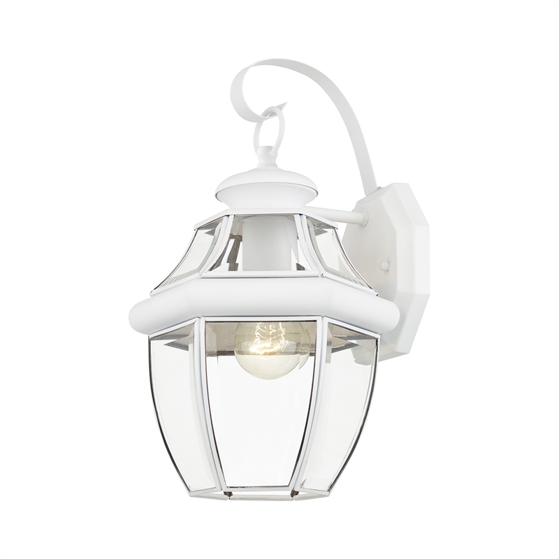 Livex Lighting Monterey 1-Light 100W Brass Outdoor Wall Lantern in White