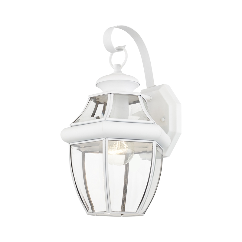 Livex Lighting Monterey 1-Light 100W Brass Outdoor Wall Lantern in White