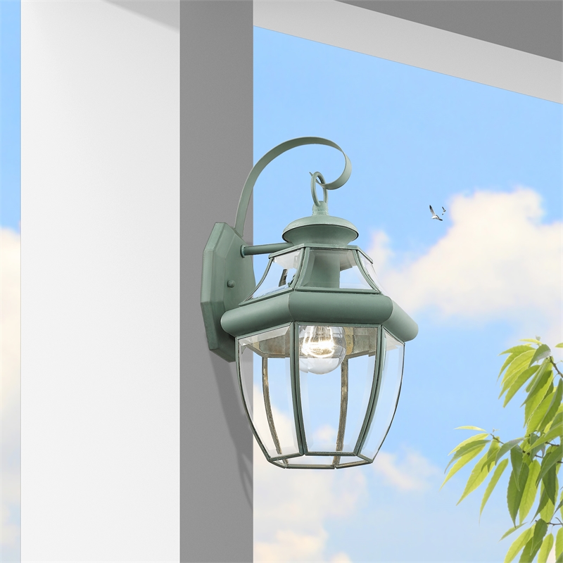 Livex Lighting Monterey 1-Light 100W Brass Outdoor Wall Lantern in Green