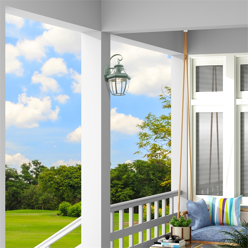 Livex Lighting Monterey 1-Light 100W Brass Outdoor Wall Lantern in Green