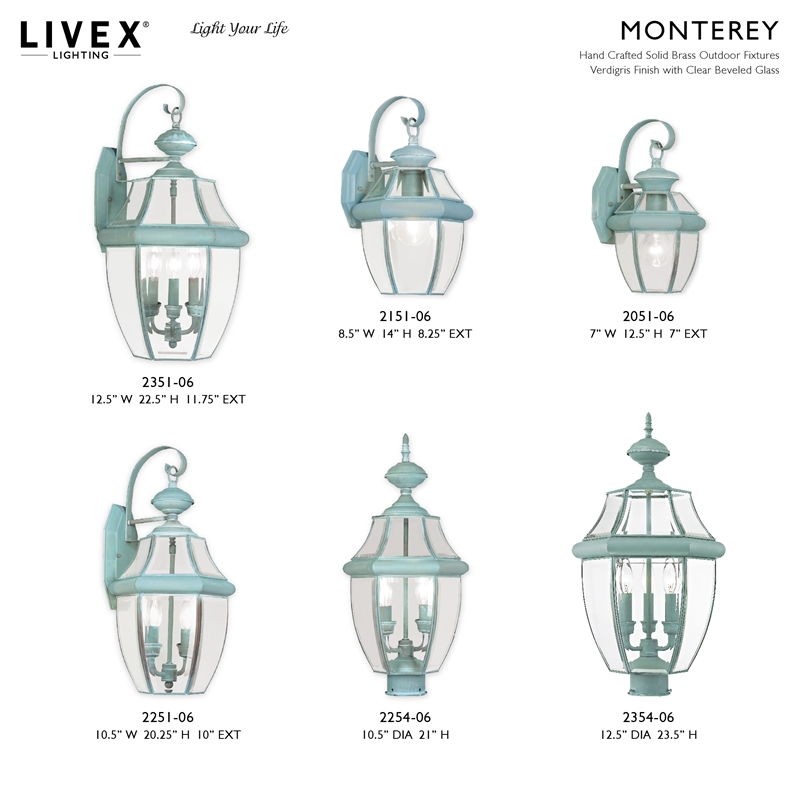 Livex Lighting Monterey 1-Light 100W Brass Outdoor Wall Lantern in Green