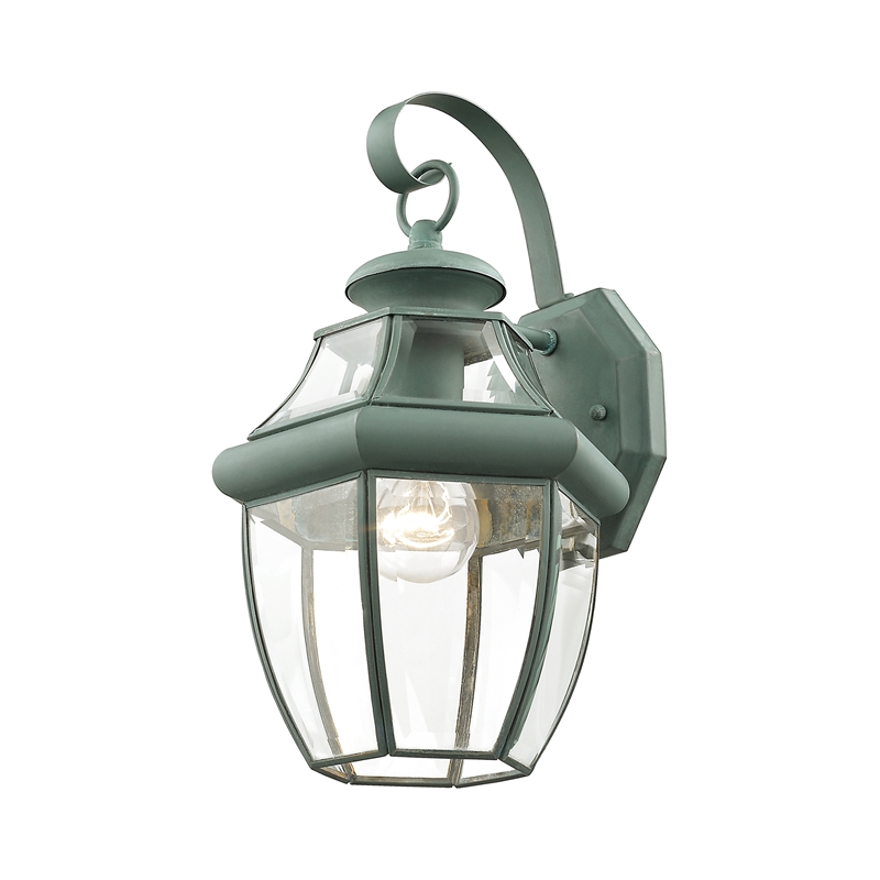 Livex Lighting Monterey 1-Light 100W Brass Outdoor Wall Lantern in Green