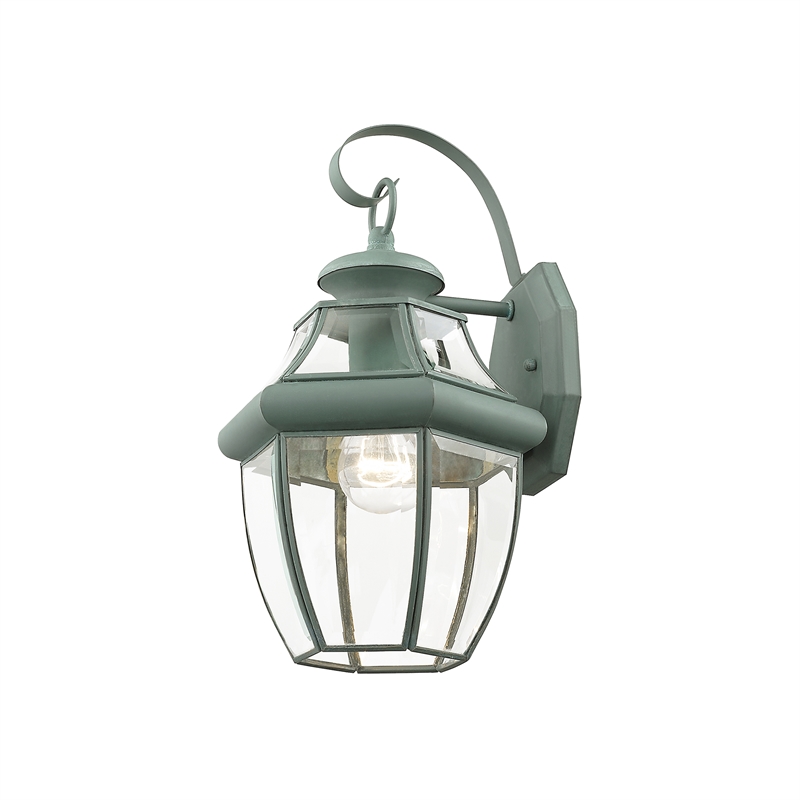 Livex Lighting Monterey 1-Light 100W Brass Outdoor Wall Lantern in Green