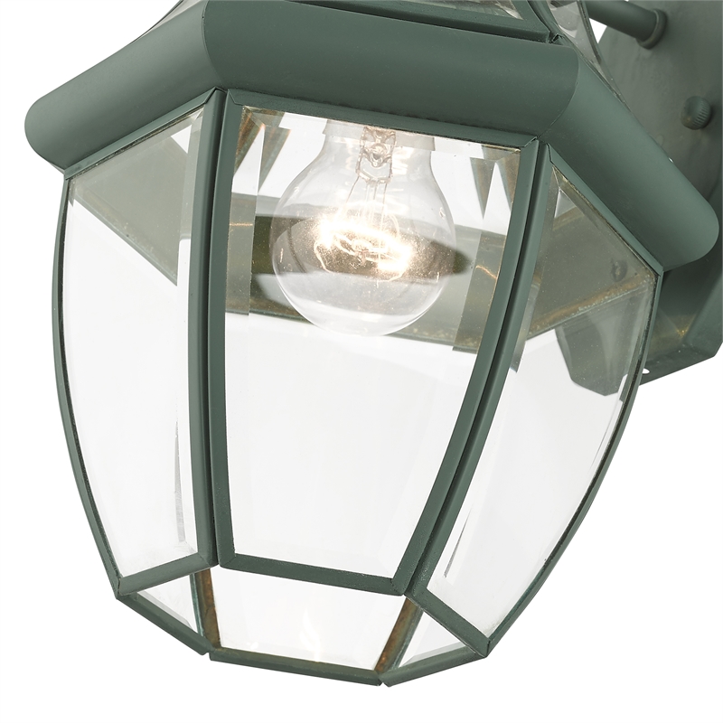 Livex Lighting Monterey 1-Light 100W Brass Outdoor Wall Lantern in Green