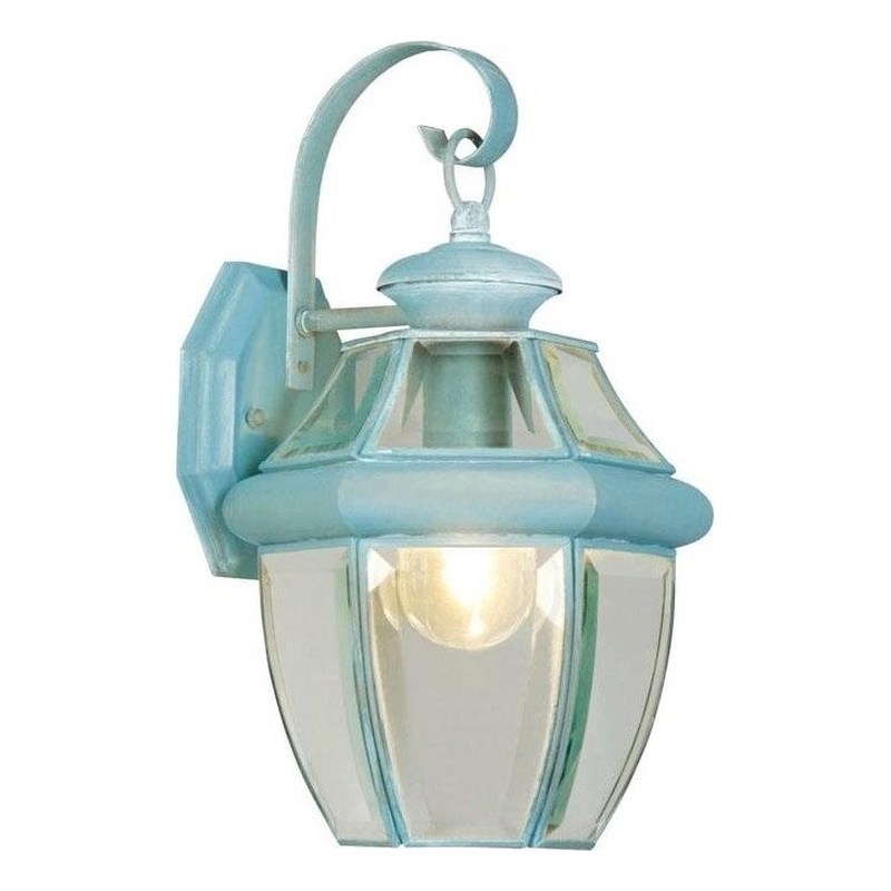Livex Lighting Monterey 1-Light 100W Brass Outdoor Wall Lantern in Green