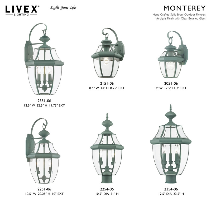 Livex Lighting Monterey 3 Light Verdigris Outdoor Wall Lantern